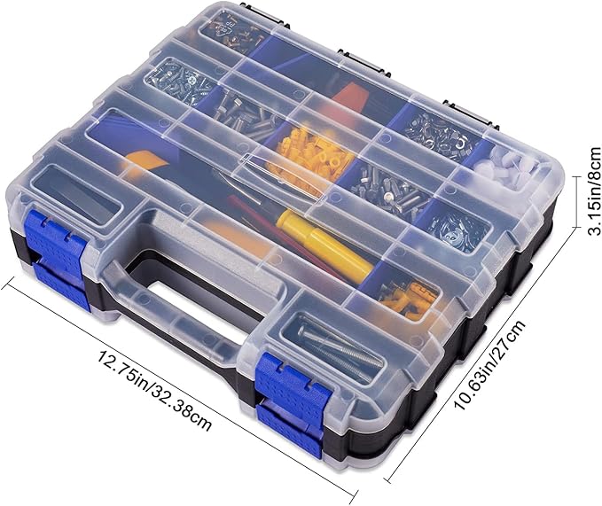 Small Parts Organizer Box Storage Case Tools Box Organizer Double Side 34 Compartments Hardware Organizers with Removable Plastic Dividers for Screws Nuts Nails Bolts, 2 Pack