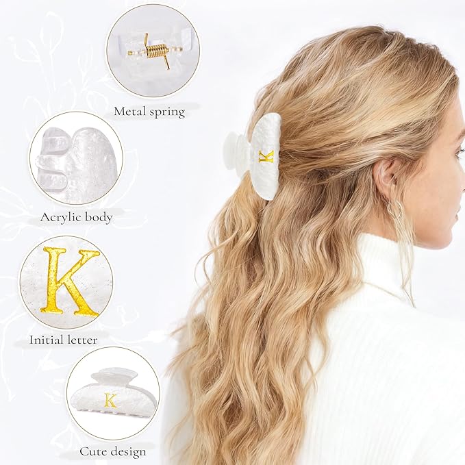 Christmas Gifts for Teenage Girls Birthday Gift for Girls Cute Hair Clips Initial Claw Teacher Gifts for 3 4 5 6 7 8 9 10 11 12 13 Year Old Girl Christmas Gift for Women - White,S