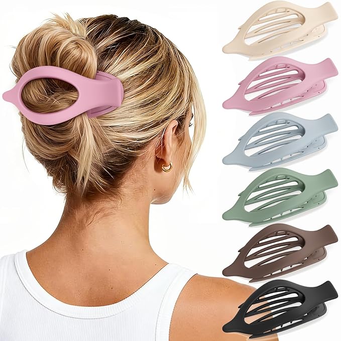4 PCS Large Flat Hair Clips for Women Girls, French Concord Lay Down Flat Claw Clips for Thick Thin Hair, Comfortable Curved Hair Clip, Matte Non-slip Strong Hold Hair Accessories, Colorful