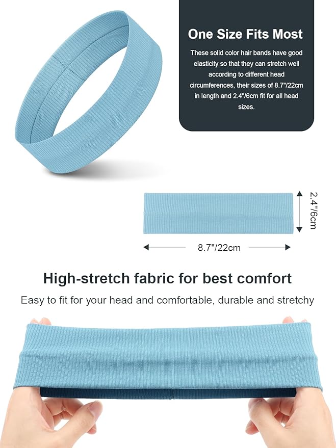 DRESHOW 8 Pack Sports Headbands for Women Non-Slip Stretchy Fashion HairBand Curly Hair Headband Soft Hair Accessories for Daily Wear Workout Yoga Running
