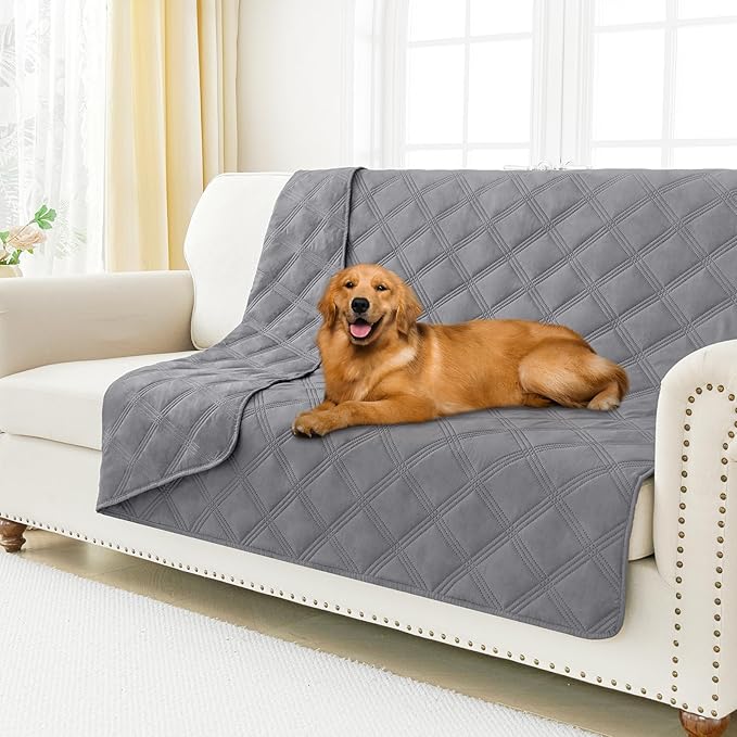 Smiry Waterproof Dog Bed Cover Blanket 68x82, Soft Reversible Pet Blanket, Washable Leakproof Cats Dogs Couch Cover for Sofa, Couch, Furniture, Grey/Grey