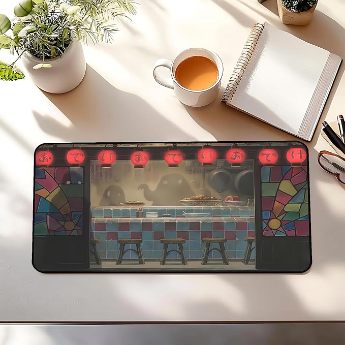Japanese Anime Desk Pad, Black Ghost Game Mouse Pad, Long Keyboard Mat, Computer Pad, Wireless Mouse Mat, Non-Slip Desk Mat with Stitched Edges, Retro Home Office Desktop Decor 31.5"X15.7"