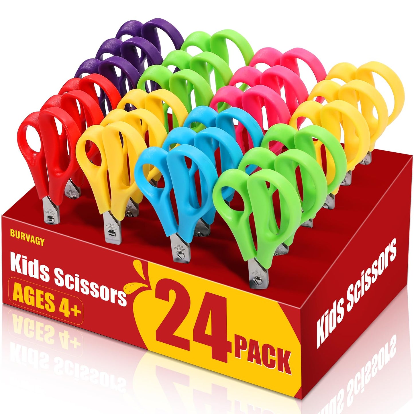 BURVAGY 24Pack 5.5" Safety Small School Kids Student Round Blunt Tip Craft Scissors Bulk, Stainless Steel Blades Comfort Grip Scissors for Kid Children Kindergarten Cutting Paper