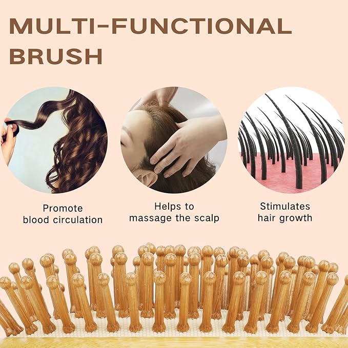 Natural Bamboo Hair Brush(No handle) for Hair Growth, Massaging Scalp, Detangling Brush for Women, Men & Kids, Natural Wooden Hairbrush for All Hair Types