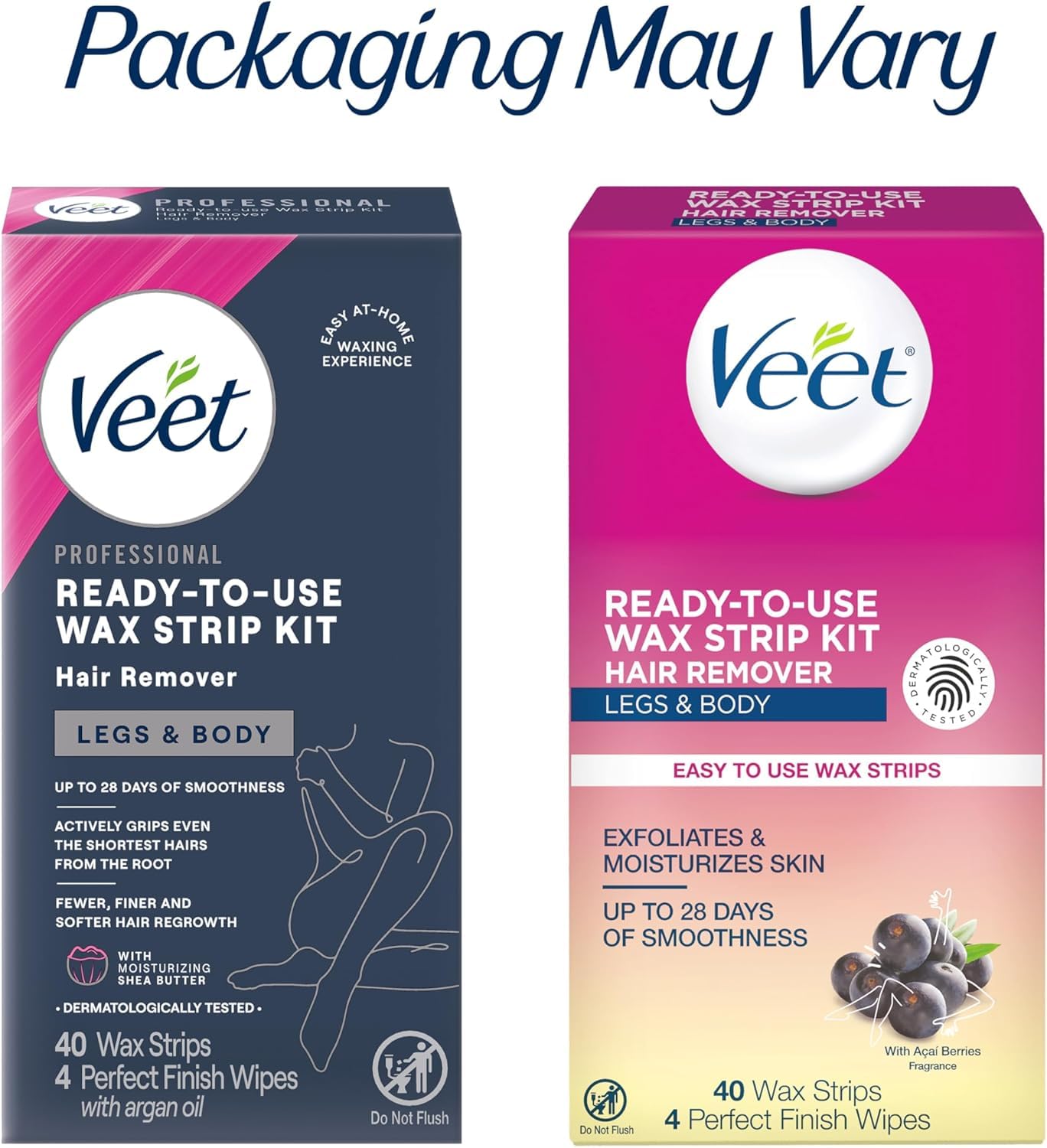 VEET Sugar Wax Strips For Women's Body Hair Removal, Bikini Hair Removal Kit, Pubic, Dermatologically Tested For Body & Intimate Areas, 40ct Wax Strips with Shea Butter & 4ct Wipes (Pack of 2)