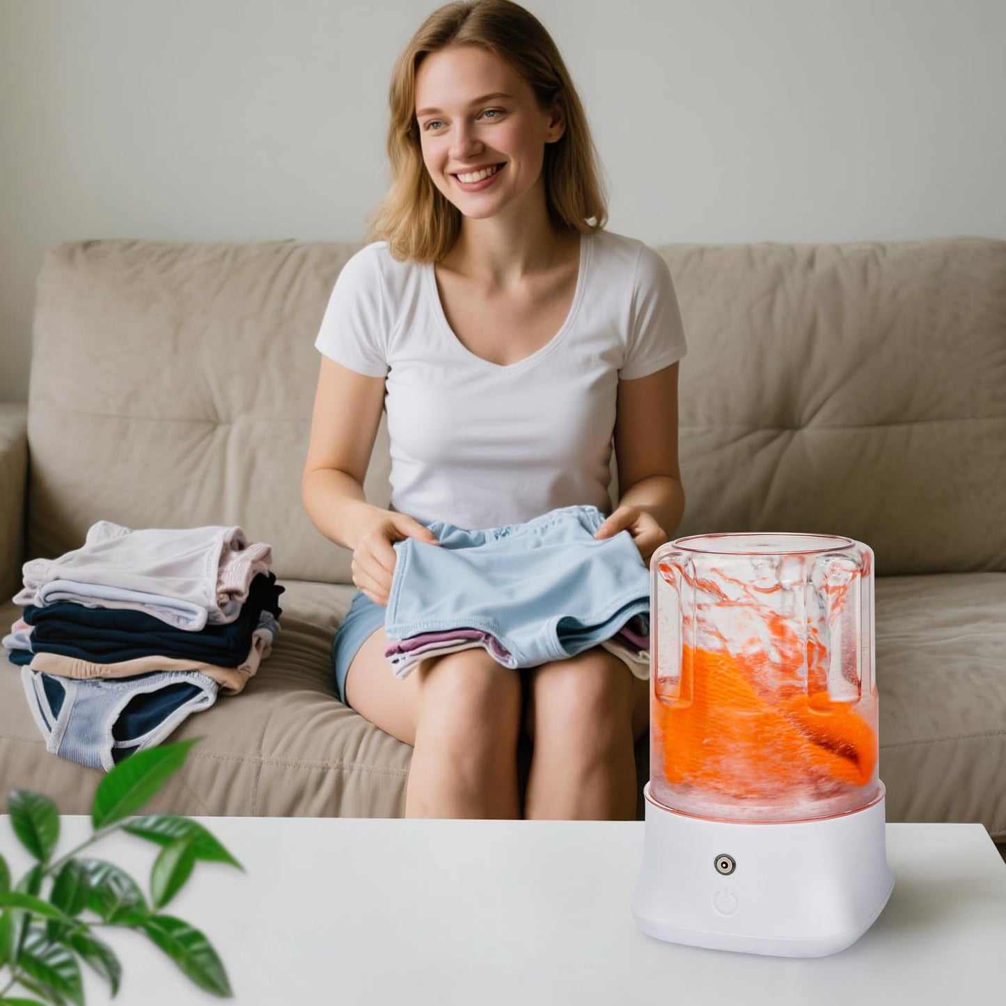 Anbanglin Mini Portable Washing Machine - USB Rechargeable 1L Small Washer with 2 Modes Deep Cleaning for Underwear, Socks & Baby Clothes, Compact Travel Laundry for Apartment, Dorm, Camping, White
