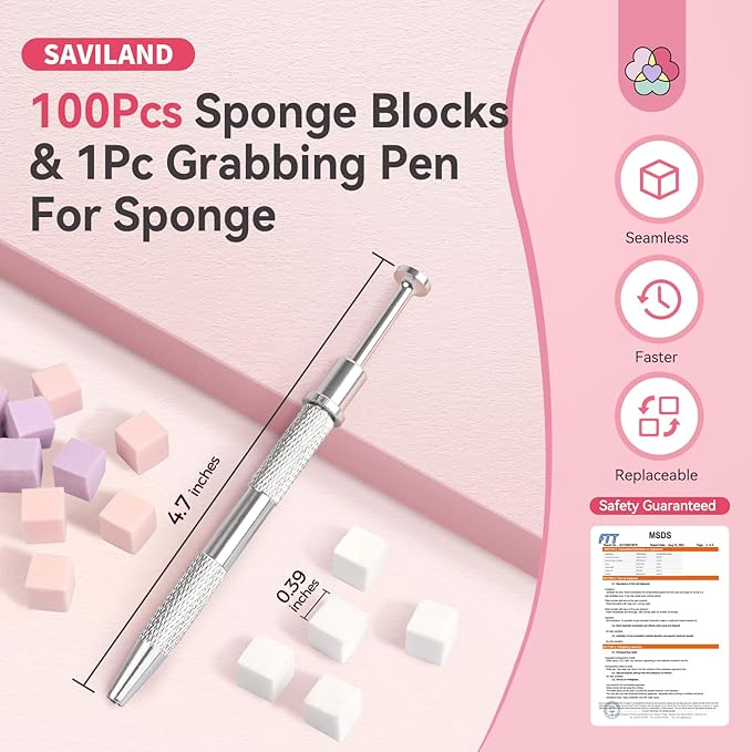 SAVILAND 100PCS Nail Sponges for Ombre: Pink Nail Art Sponges With Grabbing Pen Ombre Nail Sponge Gradient Nail Tools Aura Nails Ombre Nail Brush Professional Home DIY Nail Art Salon