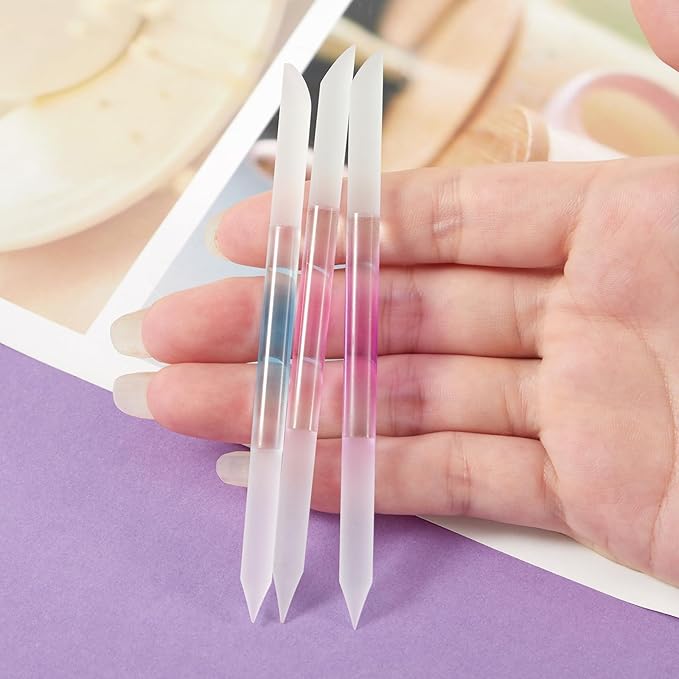 JERCLITY 3 Pieces Double-Ended Glass Nail Files Cuticle Pusher Cuticle Stick Set Nano-Frosted Nail Polished Crystal Glass Rod Manicure Pedicure Pusher Tools(Blue/Purple/Rose Red)