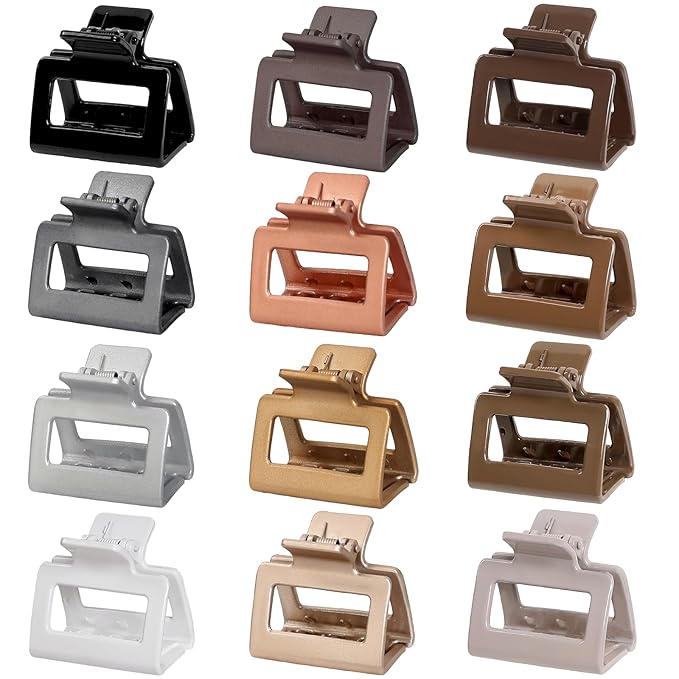 2 Inch Medium Hair Claw Clips 12 Pcs Square Hair Claw Clips for Thin Hair Matte Nonslip Acrylic Banana Jaw Clips Bulk Hair Accessories for women and Girls (Gold)
