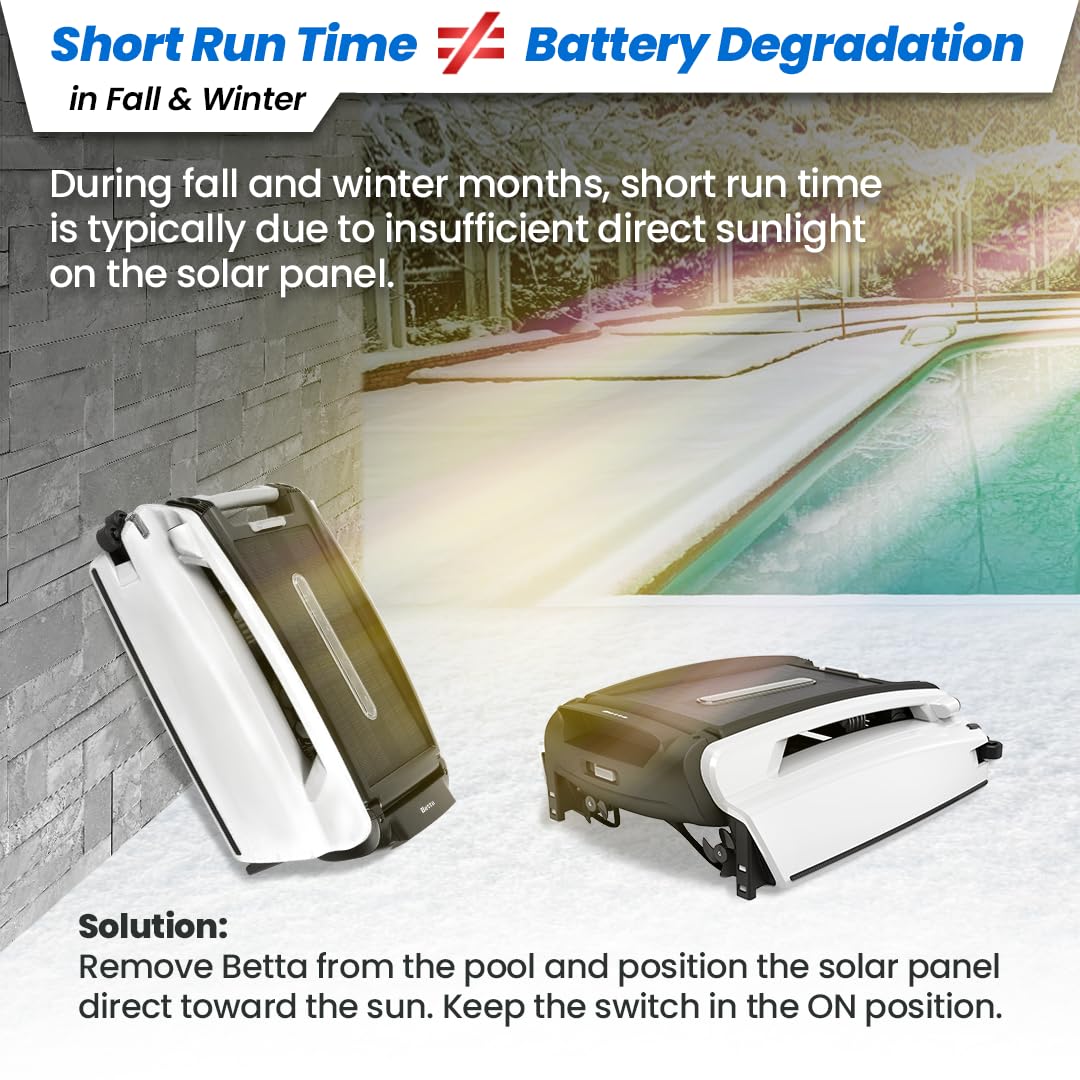 Betta SE Solar Powered Automatic Robotic Pool Surface Skimmer Cleaner with 24/7 Continuous Cleaning Battery Power and Re-Engineered Twin Salt Chlorine Tolerant Motors (White)