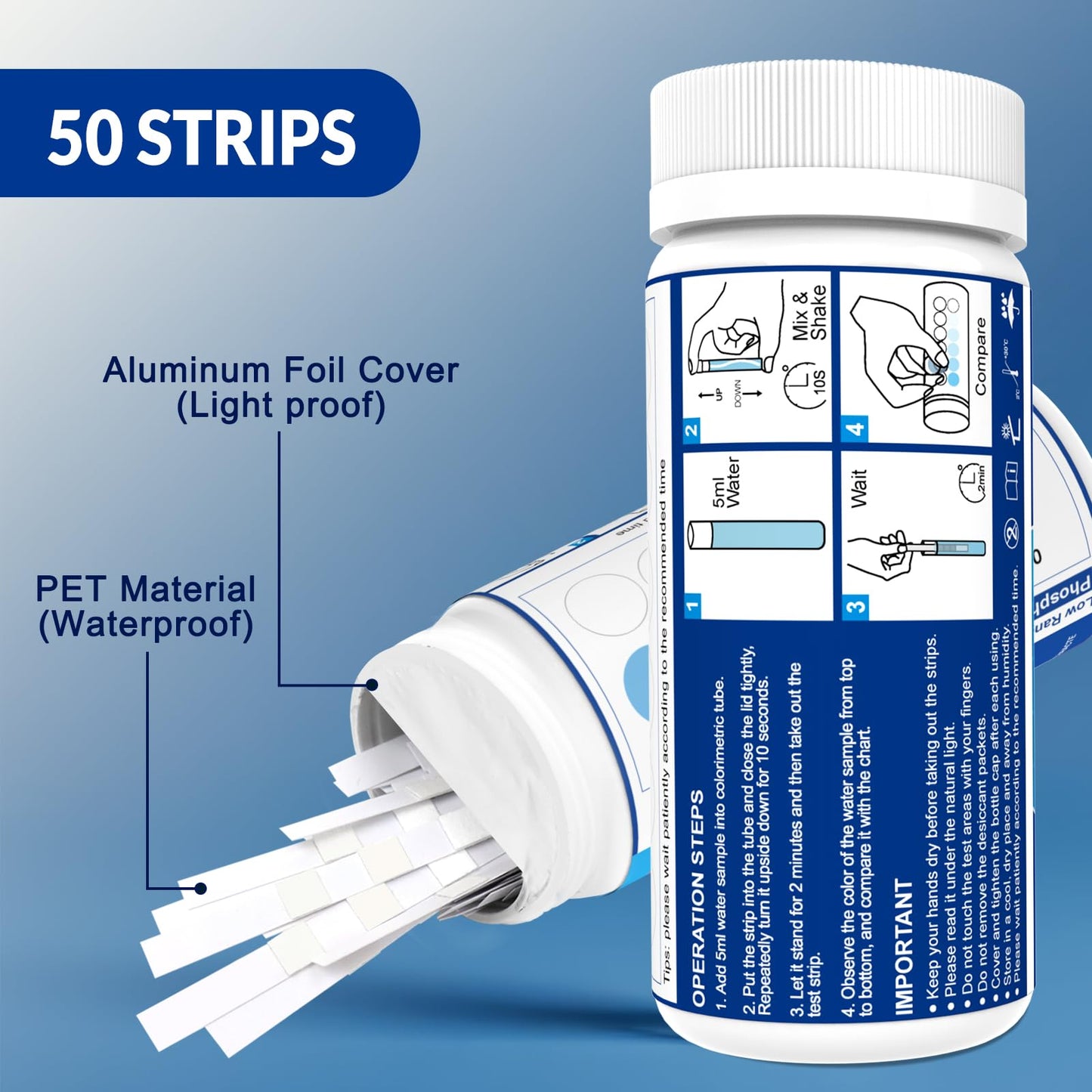 AKSBTEC Phosphate Test Kit - Pool Phosphate Test kit-50 Counts Phosphate Test Strips for Swimming Pool, Spa, Hot Tub,Aquarium,Fish Tank- Phosphate Test kit for Freshwater,Saltwater Testing