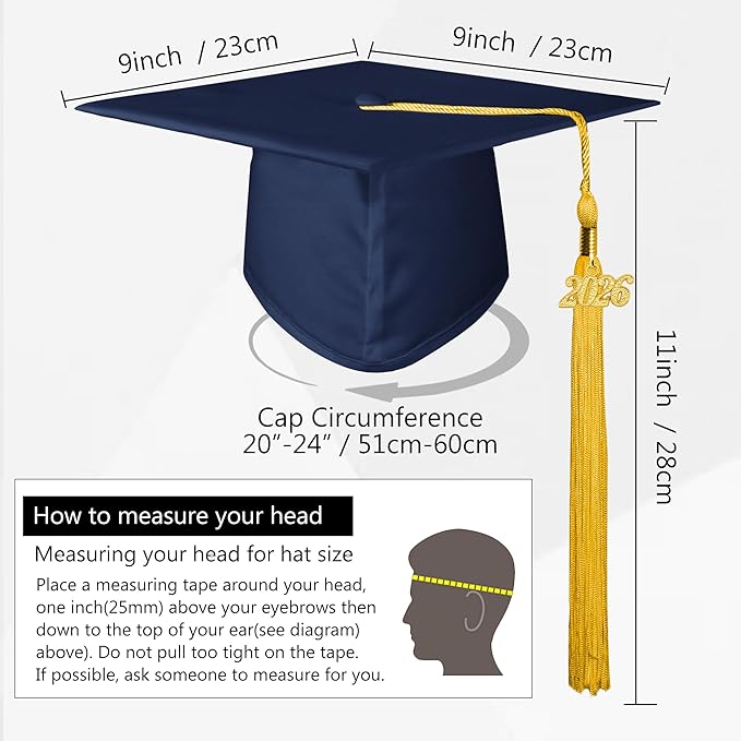 GraduationMall Matte Graduation Cap with 2026 Tassel for High School & Bachelor
