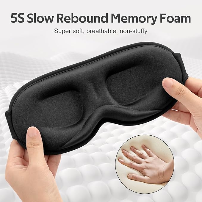 Sleep Mask for Men Women - 100% Blackout Eye Masks for Sleep - 3D Soft Sleeping Mask for Side Sleepers - Zero Pressure Lash Extensions Eye Cover Shade for Airplane Travel Essentials, Black