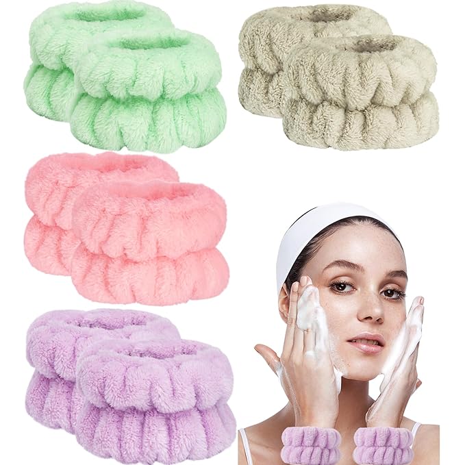 8pcs Wrist Bands for Washing Face, Absorbent Face Washing Wristbands, Microfiber Women's Spa Wrist Towels, Stretchy Wash Band for Man Children, Prevent Water from Spilling Down Your Arms