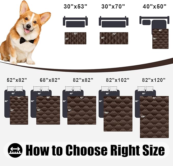 Smiry Waterproof Dog Bed Cover Blanket, Soft Reversible Pet Blanket, Washable Leakproof Cats Dogs Couch Cover for Sofa, Couch, Furniture (82x102 Inch, Chocolate/Dark Grey)
