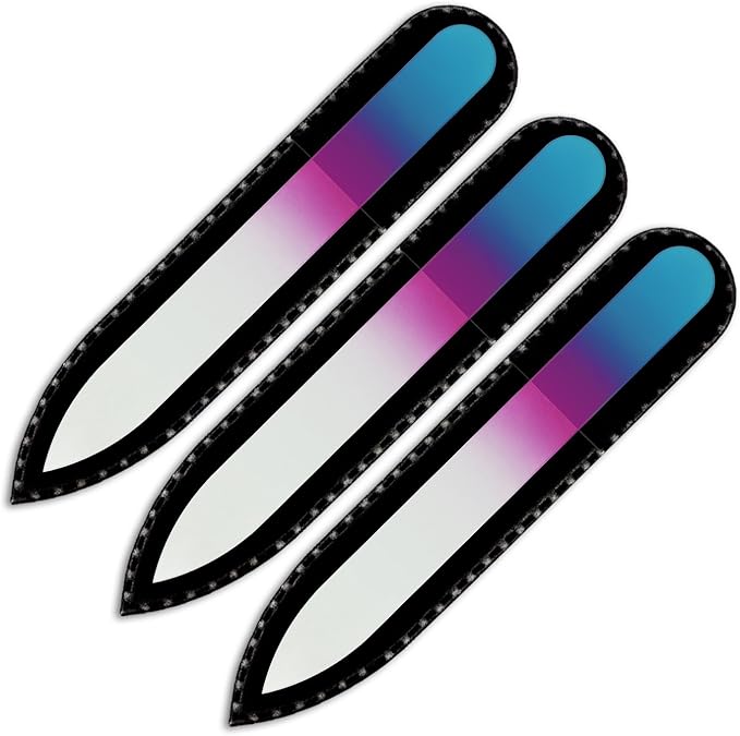 Mont Bleu Rainbow Crystal Nail File in Black Pouch - Small - Purse Size - Czech Tempered Glass - Handmade in Czech Republic - Washable Nail Files
