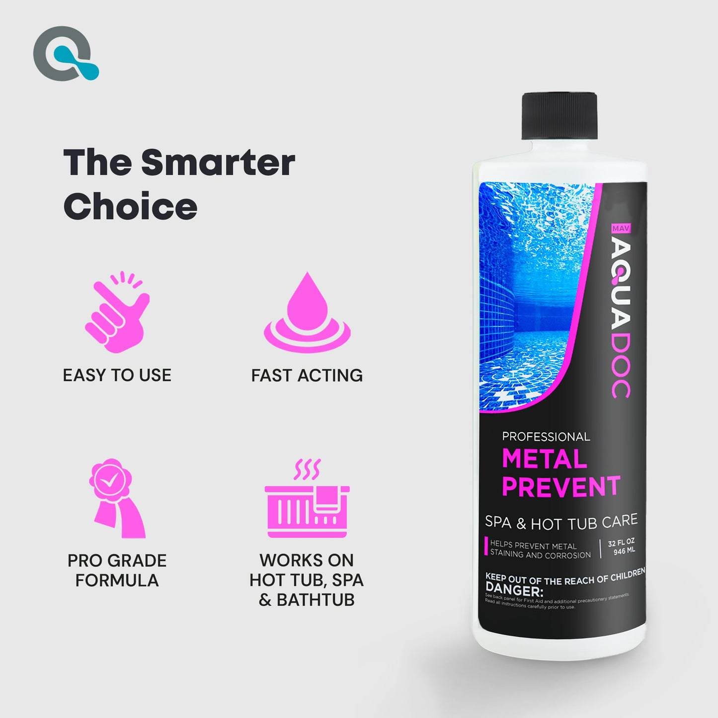 Spa Metal Control and Stain Protector to Protect Hot Tub Surfaces 32oz - Metal Gone Hot Tub Chemicals Made in The USA - AquaDoc