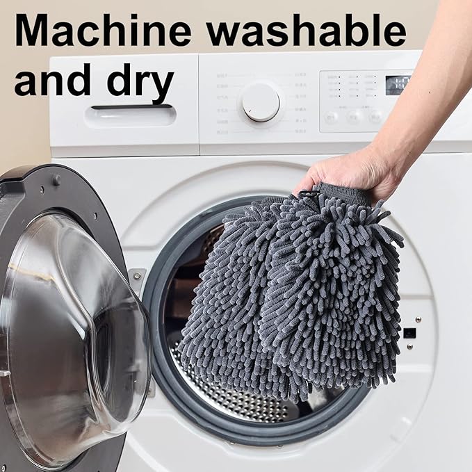 DogLemi Dog Dry Bath Gloves, Dog Washing Quick Drying Paw Towel, Chenille Microfiber Pet Dirty Dogs Grooming Glove for Large Medium Small Pet, Super Absorbent, Machine Washable 2 Pack