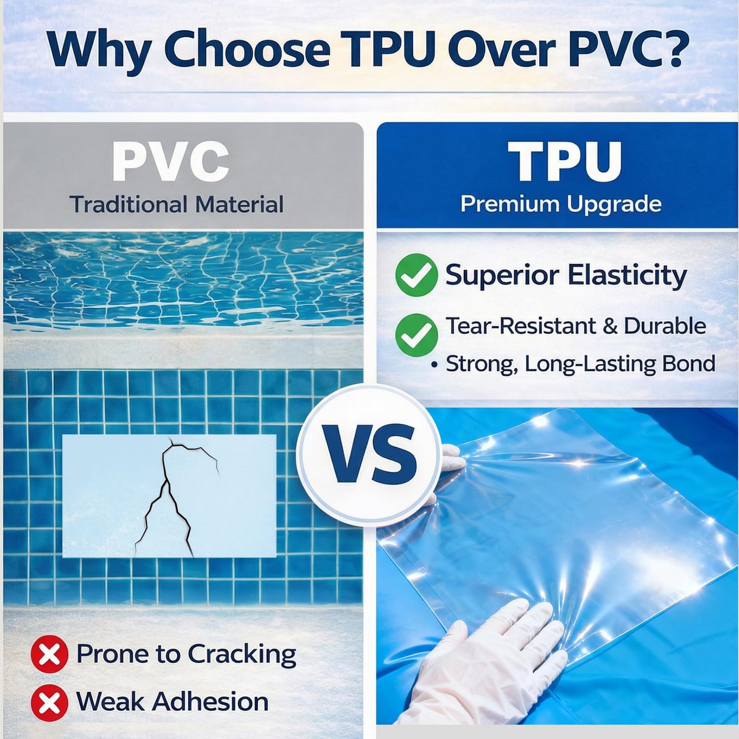 Extra Large Pool Liner Repair Patch, 2.79 x 4.1 Ft Self-Adhesive TPU Waterproof Patch Repair Kit for Above Ground Pools, Inflatable Pools, Pool Floats, Bounce Houses