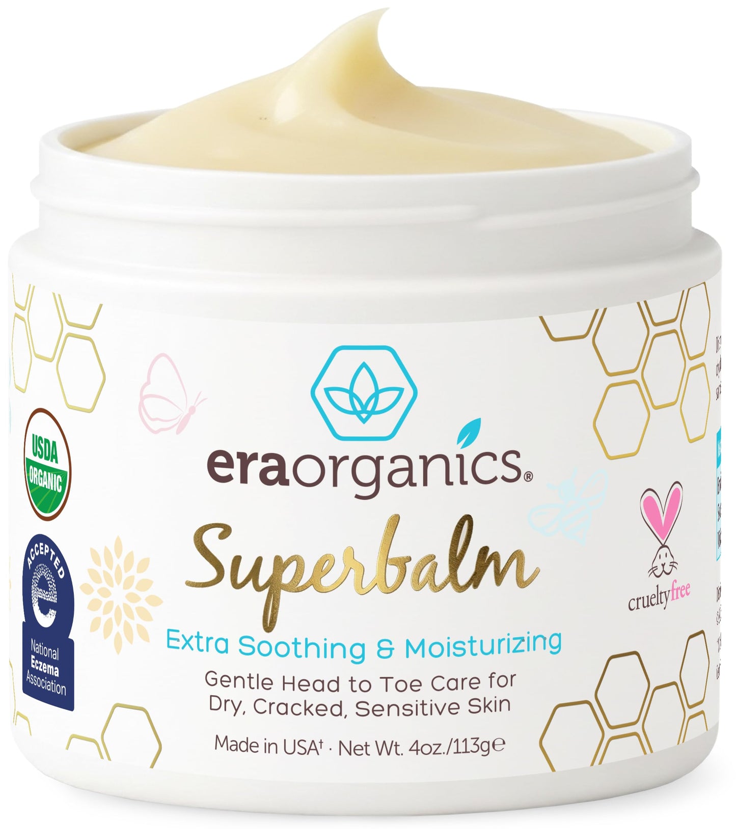 Era Organics Healing Ointment for Babies - USDA Certified Organic Natural Moisturizer Gentle on Sensitive Skin Prone To Baby Eczema, Cradle Cap (Infant Seborrheic Dermatitis), Rashes, Hives - 4oz
