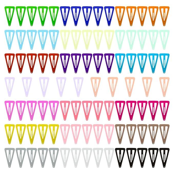 Hair Clips ECADY (100-Pack 20-Colors) Triangle Non-Slip Snap Barrettes for Girls, Women, Kids - 2 Inch