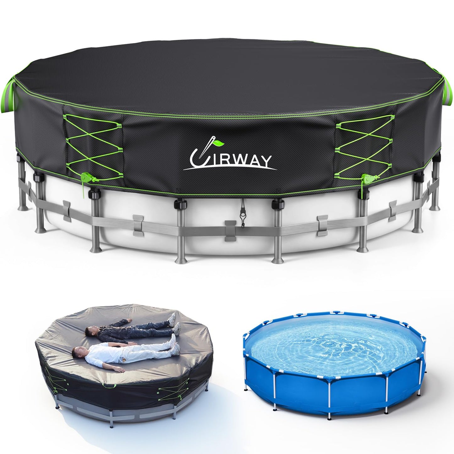 Uirway 2026 Upgraded 14ft Pool Cover Round for Above Ground Pool, Heavy Duty 600D Tear Resistant Solar Pool Cover Windproof Ratchet Locking & Reflective Drawstring, Anti-UV, with Anti-Slip Straps