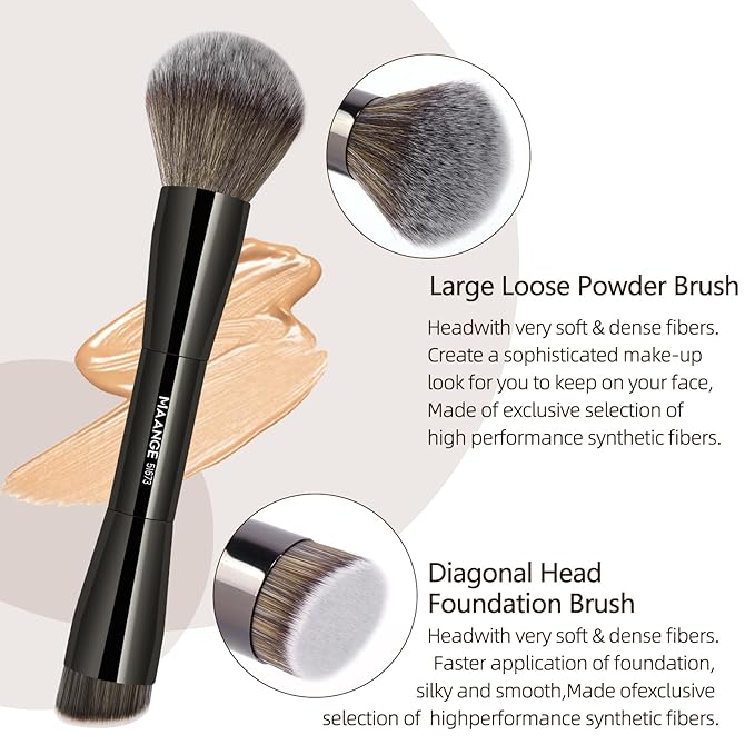 MAANGE 8 Pcs Makeup Brushes with Bag, Double-End Multi-functional Makeup Brushes for Blending Liquid Powder Concealer Cream Blush Buffe, Black