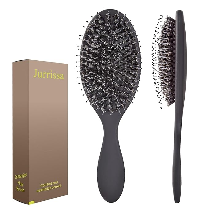 Boar Bristles Hair Brush for Women and Men, Detangling Hair Brush for Smoothing Massage Add Shine, Nylon&Boar Bristles Detangler brush for Hair Healthy (1 Pack-Black)