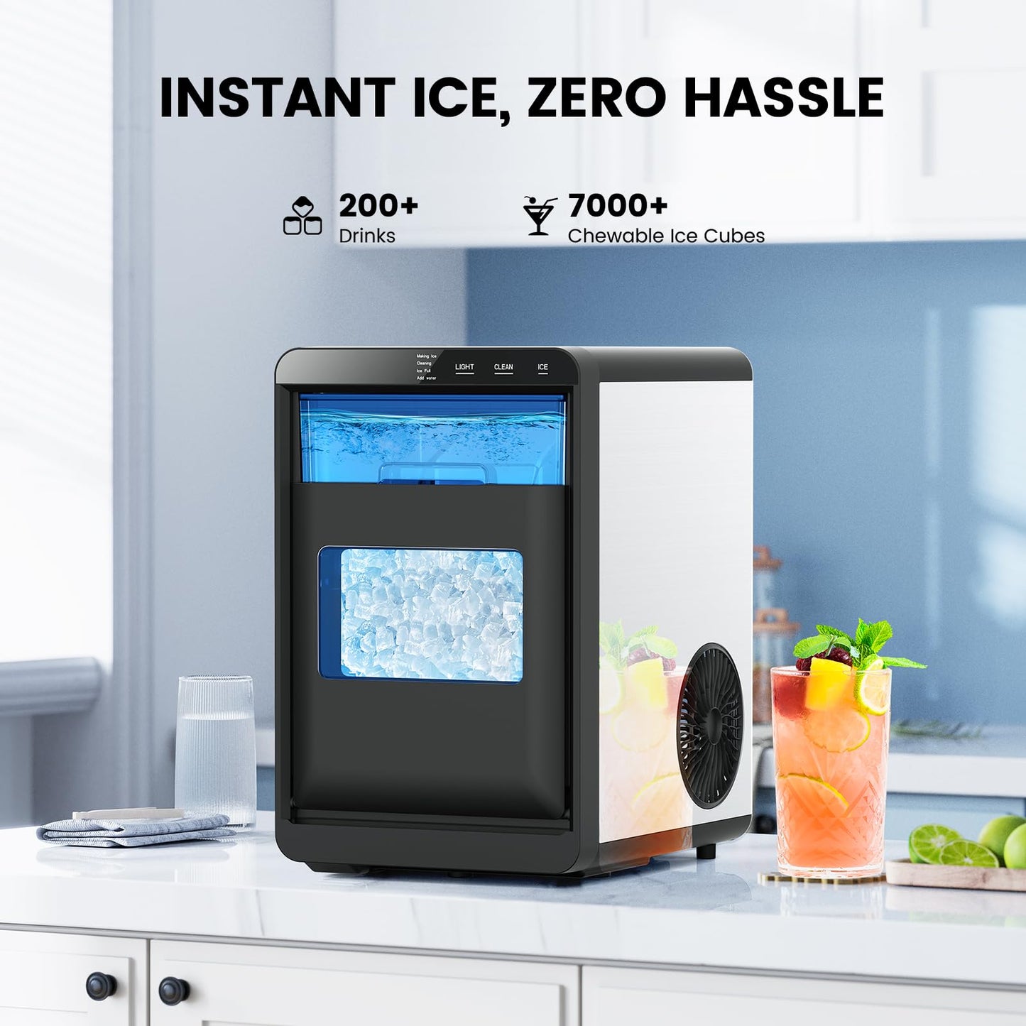 COWSAR Nugget Ice Makers Countertop, 44Lbs/24H Crushed Ice Maker & Pebble Ice Machine, Pellet Ice Makers with Ice Scoop &Removable Basket,Sonic Countertop Ice Machine for Home/Kitchen/Office