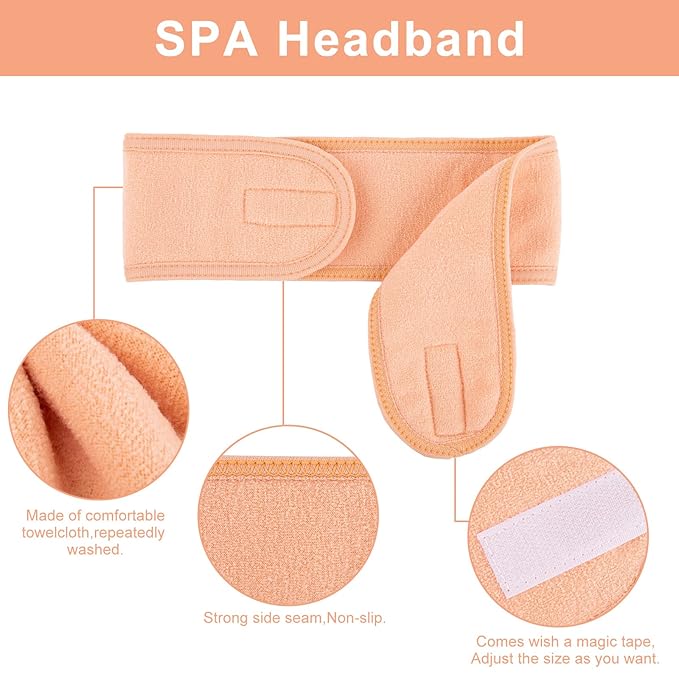Whaline Spa Facial Headband 4 Packs Head Wrap Terry Cloth Headband Adjustable Stretch Towel for Bath, Makeup and Sport (Living Coral)