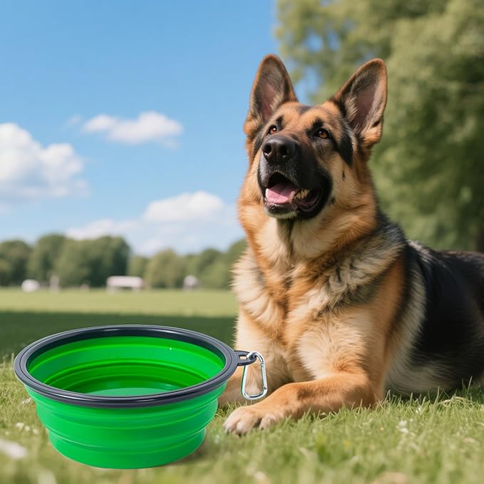 Extra Large Dog Bowl Pet Collapsible Bowls, 2 Pack Collapsible Dog Water Bowls for Large Dogs Portable Pet Feeding Water Dish for Walking Parking Traveling with 2 Carabiners (Blue+Green, Jumbo)