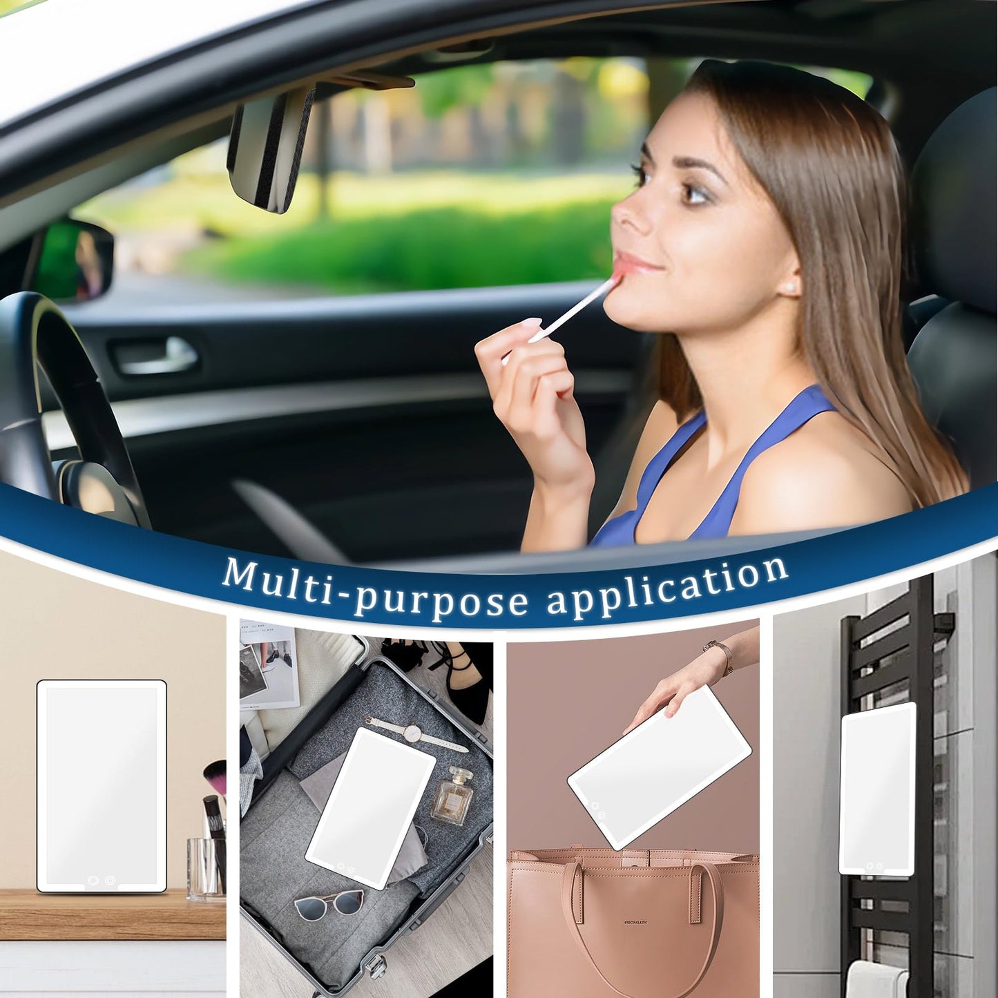 Led Sun Visor Vanity Mirror, Upgraded Large Car Mirrors with Lights, Dimmable Light up Vanity Makeup Mirror for Car,Rechargeable Universal Rear View Visor Mirrors