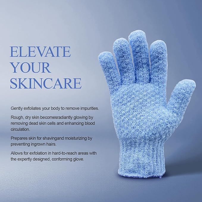 Evridwear Exfoliating Glove for Shower Men and Women, Dual Texture Bath Body Scrub Gloves Dead Skin Cell Remover for Home Spa, Massage, with Hanging Loop (1 Pair Moderate)