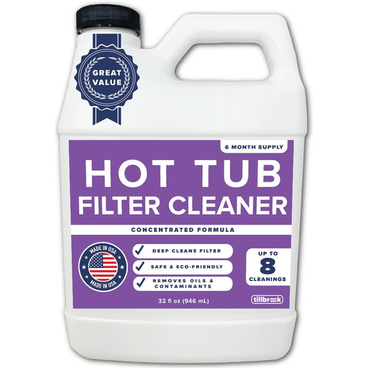 Hot Tub Filter Cleaner - 6 Month Supply - 4 to 8 Uses - 32 oz Spa Filter Cartridge Cleaner - Hot Tub & Pool Filter Cleaner Soaking Solution - No Residue or Foam - Restores Filter - Safe & Non-Toxic
