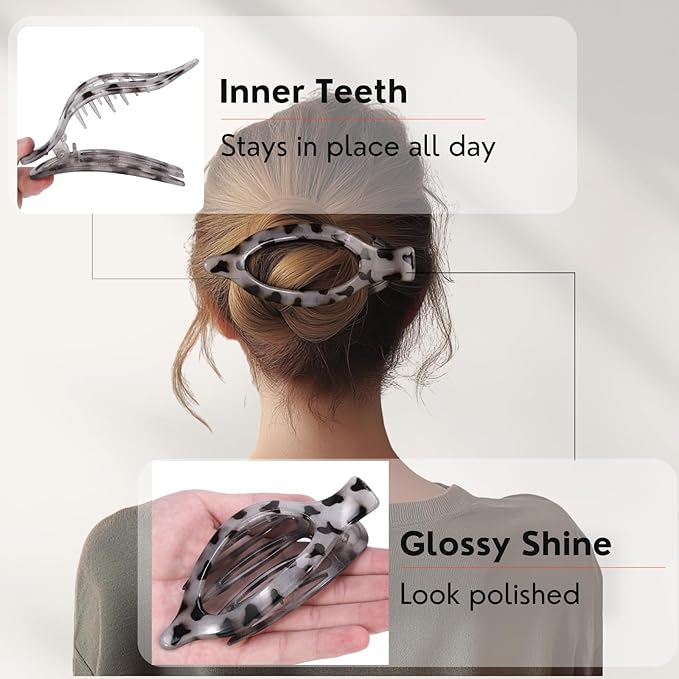 8 Pack Flat Tortoiseshell Hair Clips – French Style Matte Claw Barrettes for Women, Strong Hold Non-Slip Hair Accessories for Thick or Thin Hair, Chic Neutral Leopard Pattern