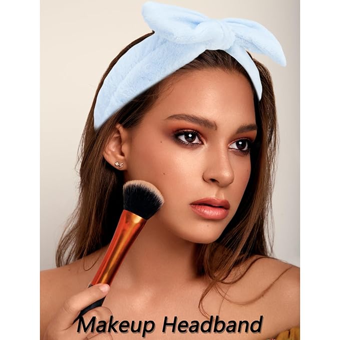 VELSCRUN Spa Headband, Makeup Face Wash Skincare Headbands, Bow Hair Band Party Favors for Washing Face, Stocking Stuffers For Women Teen Girls Christmas Gifts Hair Accessories Blue Purple