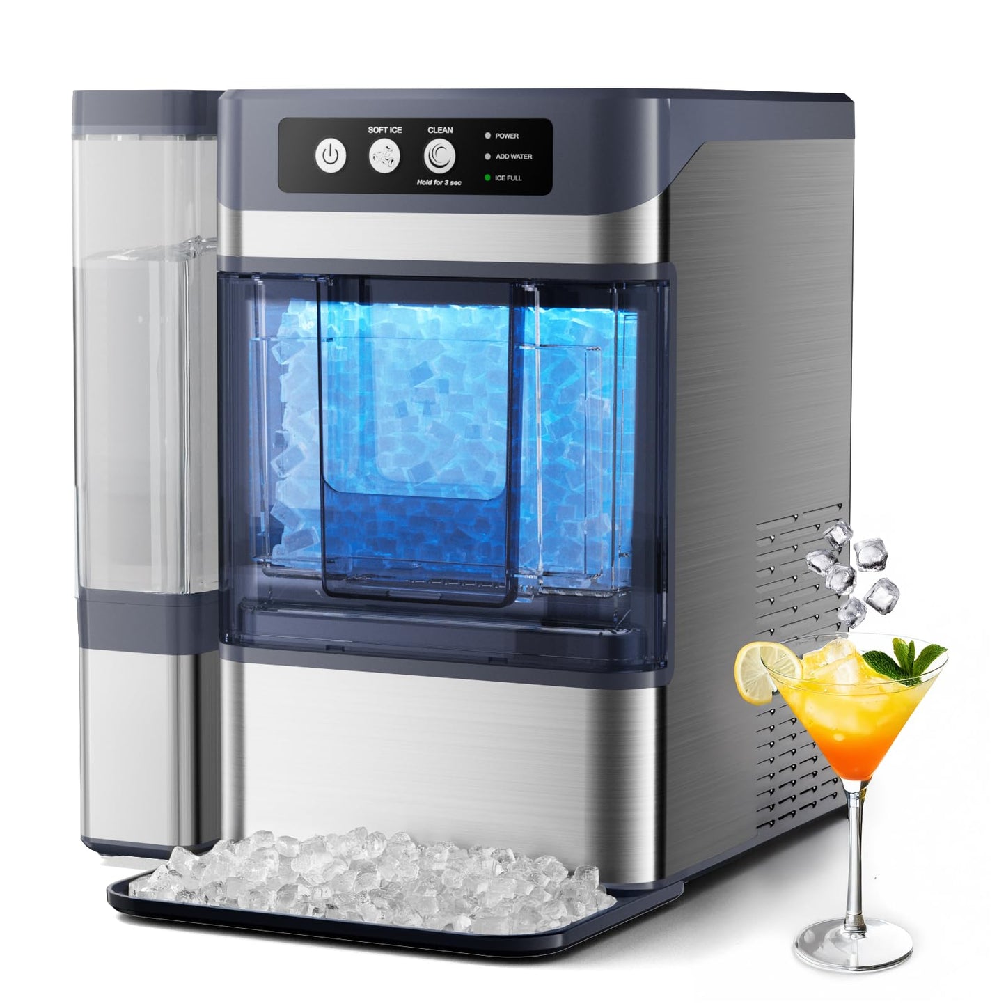 Nugget Ice Maker Countertop, 44Lbs/24H with 0.8 Gallon Tank Pebble Ice Maker, Self-Cleaning Pellet Ice Machine Ready in 5-10min, Nugget Ice Machine for Kitchens/Home/Office