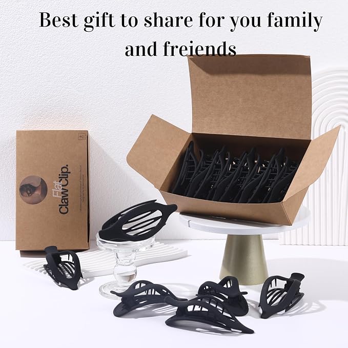 8 Pack Flat Black Hair Clips for Women – Large Matte No-Slip Flat Black Claw Clips for Thick & Thin Hair, Strong Hold French Styling Accessories