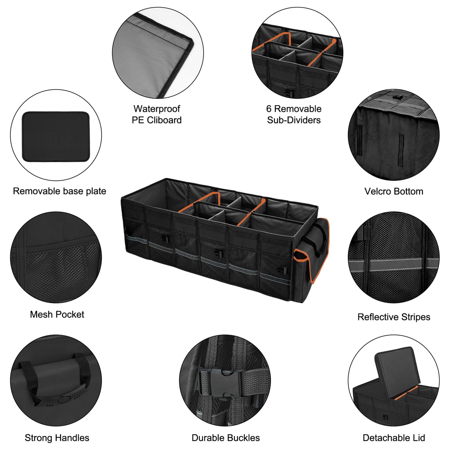 Car Trunk Organizer and Storage with Lid & Removable Leakproof Cooler Bag, Car Accessories 6 Removable Dividers for Custom Space, Collapsible Large Trunk Organizers Interior for SUV Sendan with Cover
