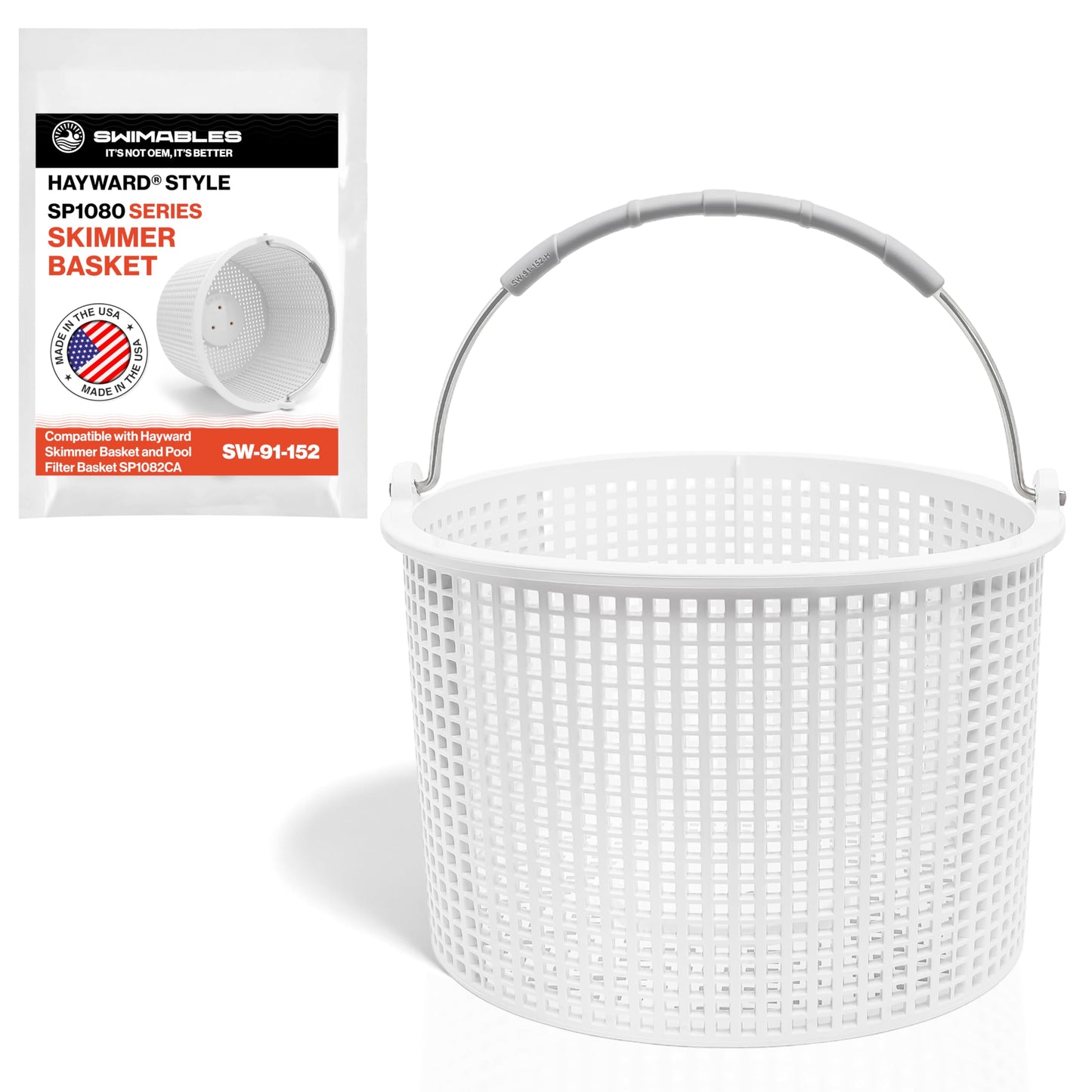 Swimables Pool Skimmer Basket for Inground Pool Compatible with Hayward Skimmer Basket and Pool Filter Basket SP1082CA | Built-in Brass Weight | 316 Stainless Steel Handle & Convenient Rubber Grip