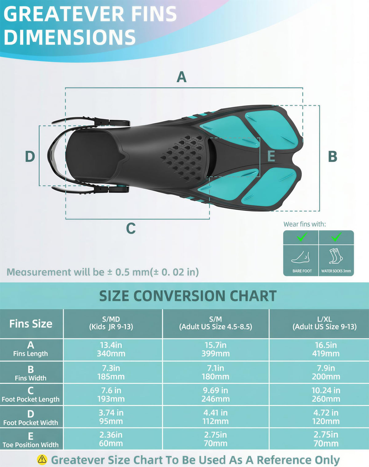 Greatever Snorkel Fins Adjustable Buckles Open Heel Swim Flippers Travel Size Short Swim Fins for Snorkeling Diving Swimming Adult Men Womens