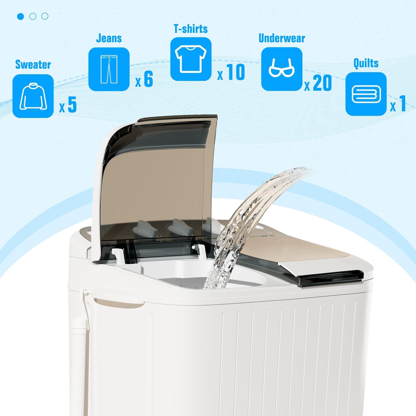SUNCROWN Portable Washing Machine 16lbs, Compact Twin Tub Semi Automatic Washer, Energy-Saving Mini Laundry Combo with Extended Drain Hose & Pump for Dorms, Apartments, RV, Grey