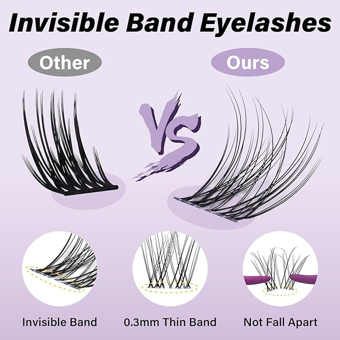 B&Q Flora Lash Clusters Invisible Band False Eyelashes Clusters Natural Cluster Eyelash Extensions Comfortable Individual Lashes Extension DIY Soft Eyelash Clusters （Flora-MIX8-18mm）