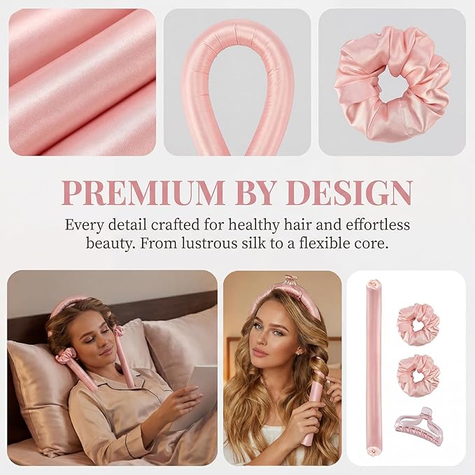 Heatless Curls Overnight,Hair Curlers to Sleep In,No Heat Satin Curling Rod Set Rollers,Sleeping Blowout Headband, Foam Curly Tie Ribbon Styling Tool for Long Hair