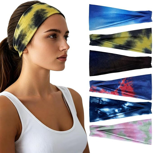 Headbands for Women - 6 Pack Wide Elastic Hair Bands | Stretchy Sweatbands Hair Bands | Soft Sports Thin Head Bands | Non-Slip Accessories Bands for Fashion, Washing Face, Workouts, Yoga, Daily Use