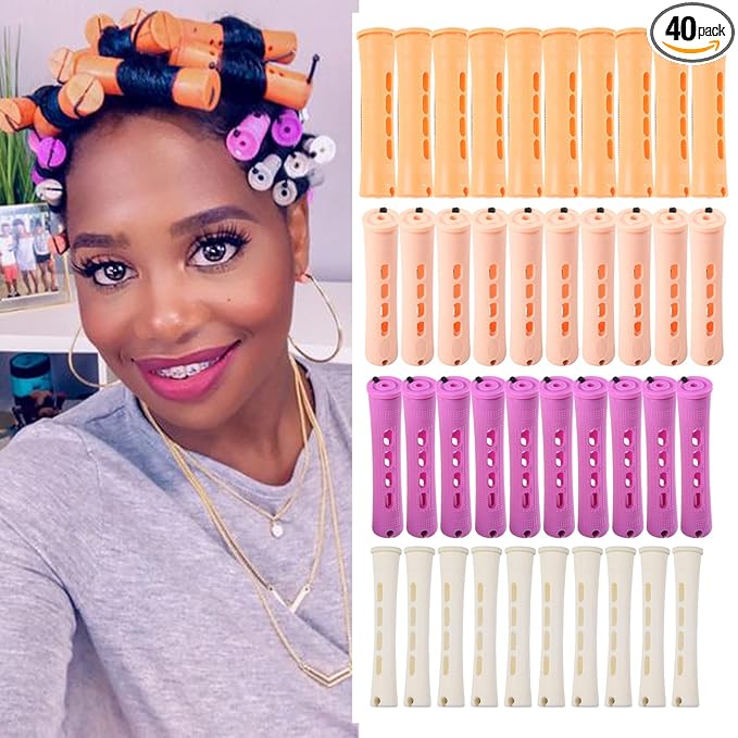 40pcs Perm Rods Set for Natural Hair 4 Sizes Cold Wave Rods Hair Rollers for Women Curling Rods for Long Medium Small Hair Curler Styling DIY Hairdressing ToolsÃ¯Â¼ÂOrange+Beige+Purple+whiteÃ¯Â¼Â