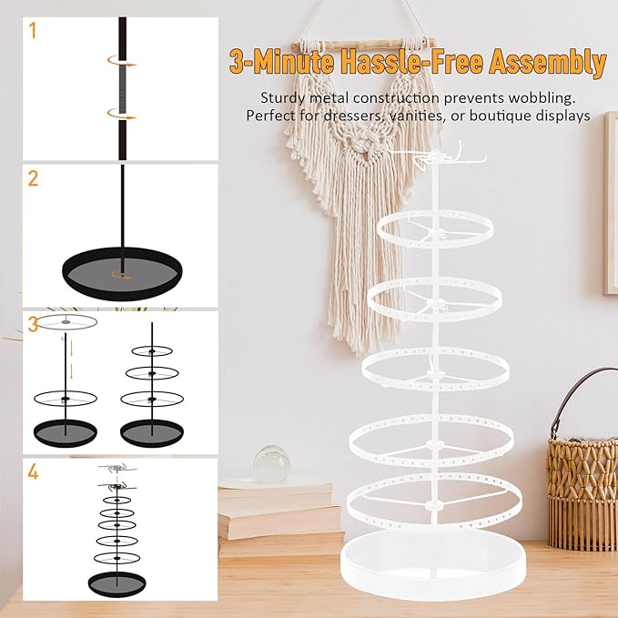 6 Tier Rotating Jewelry Organizer Stand, 230 Holes Earring Holder Organizer for Women Girls, Spinning Earring Tree with Ring Holder, Wide Base for Bracelets Watches Lipstick