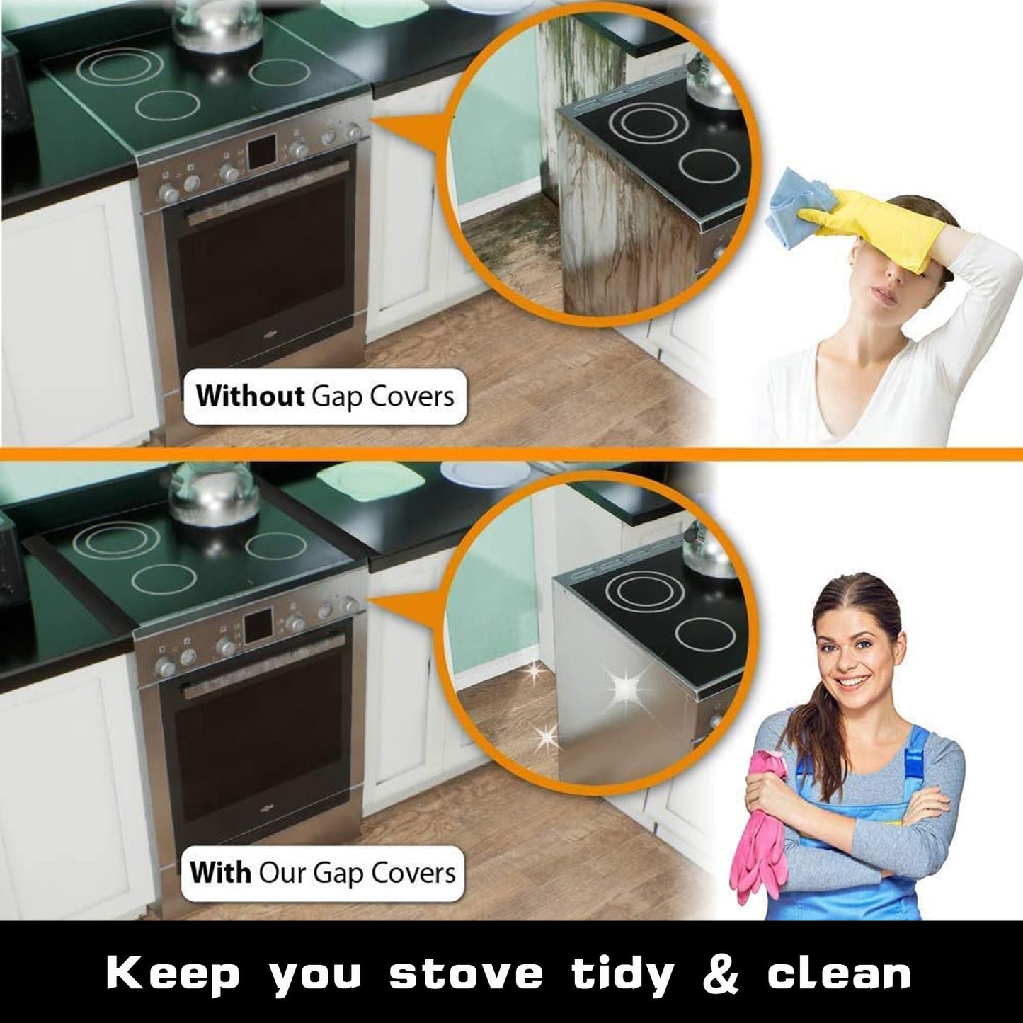 SEVCHY Silicone Stove Gap Covers (2 pack), Oven Gap Filler, Heat Resistant Stove Gap Filler, Seal Gap between Stovetop and Counter, Easy Clean (21 inch, Clear)