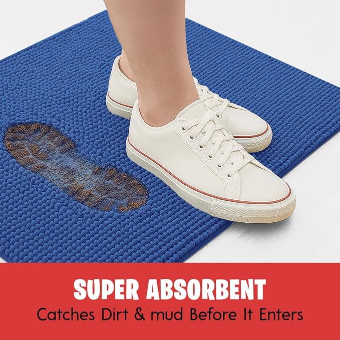 MudGuard Mat™ Dog Door Mat for Muddy Paws, Super Absorbent Microfiber, Non-Slip Indoor Mat, Quick Dry Chenille Mud Mat for Dogs & Entryway, Washable, Navy Blue 24" x 60"