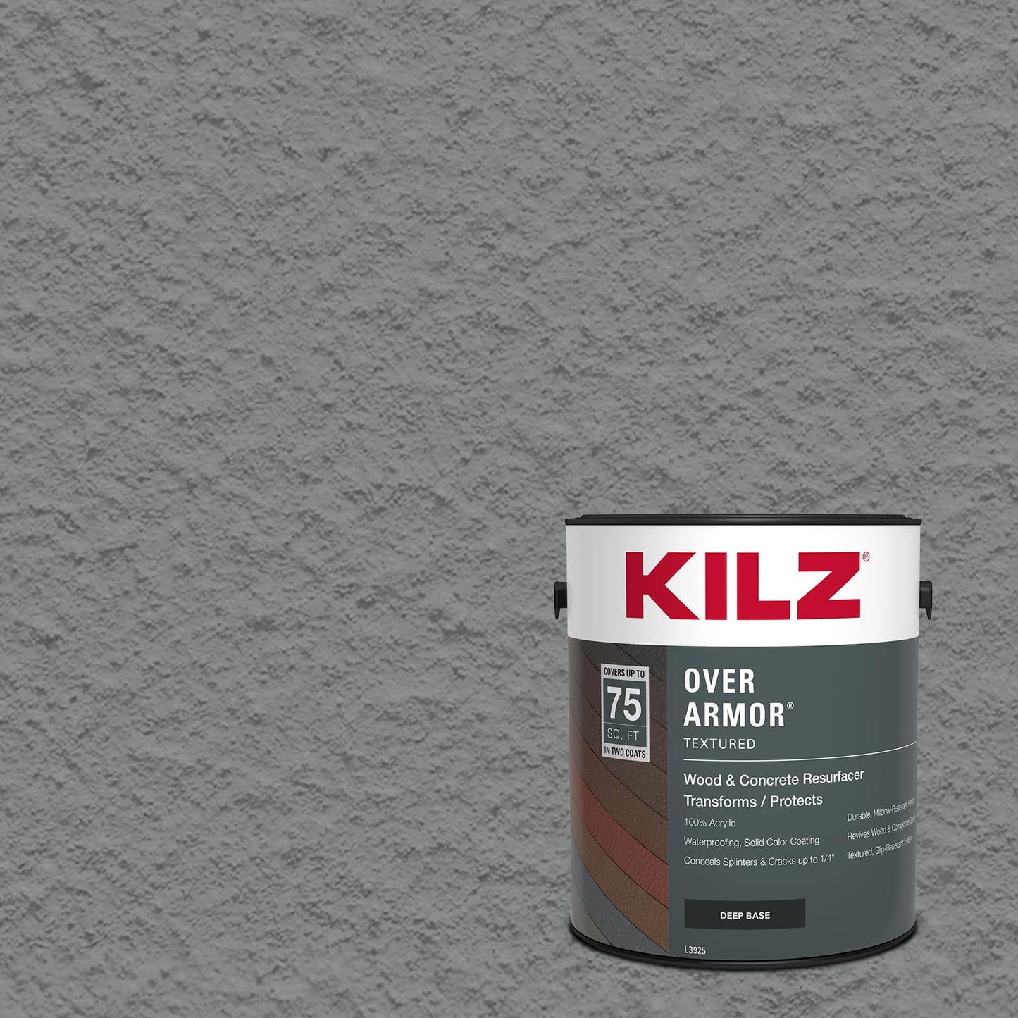 KILZ Over Armor Textured Solid Coating Resurfacer for Wood, Composite and Concrete Surfaces, Slate Gray, 1 Gallon